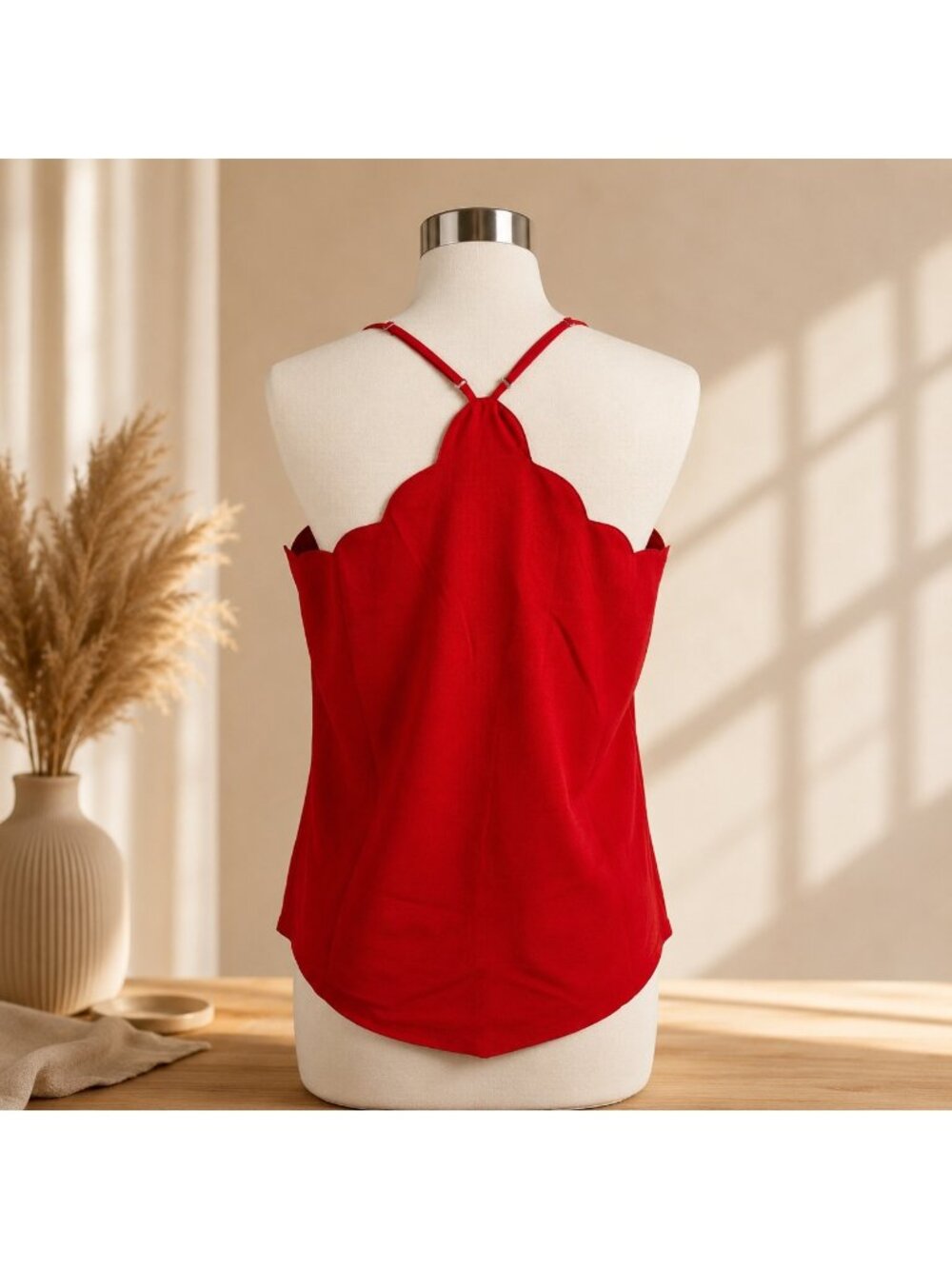J.Crew Factory Red Scallop Trim Racerback Cami Tank Top NWOT Size 14 - Picture 4 of 13